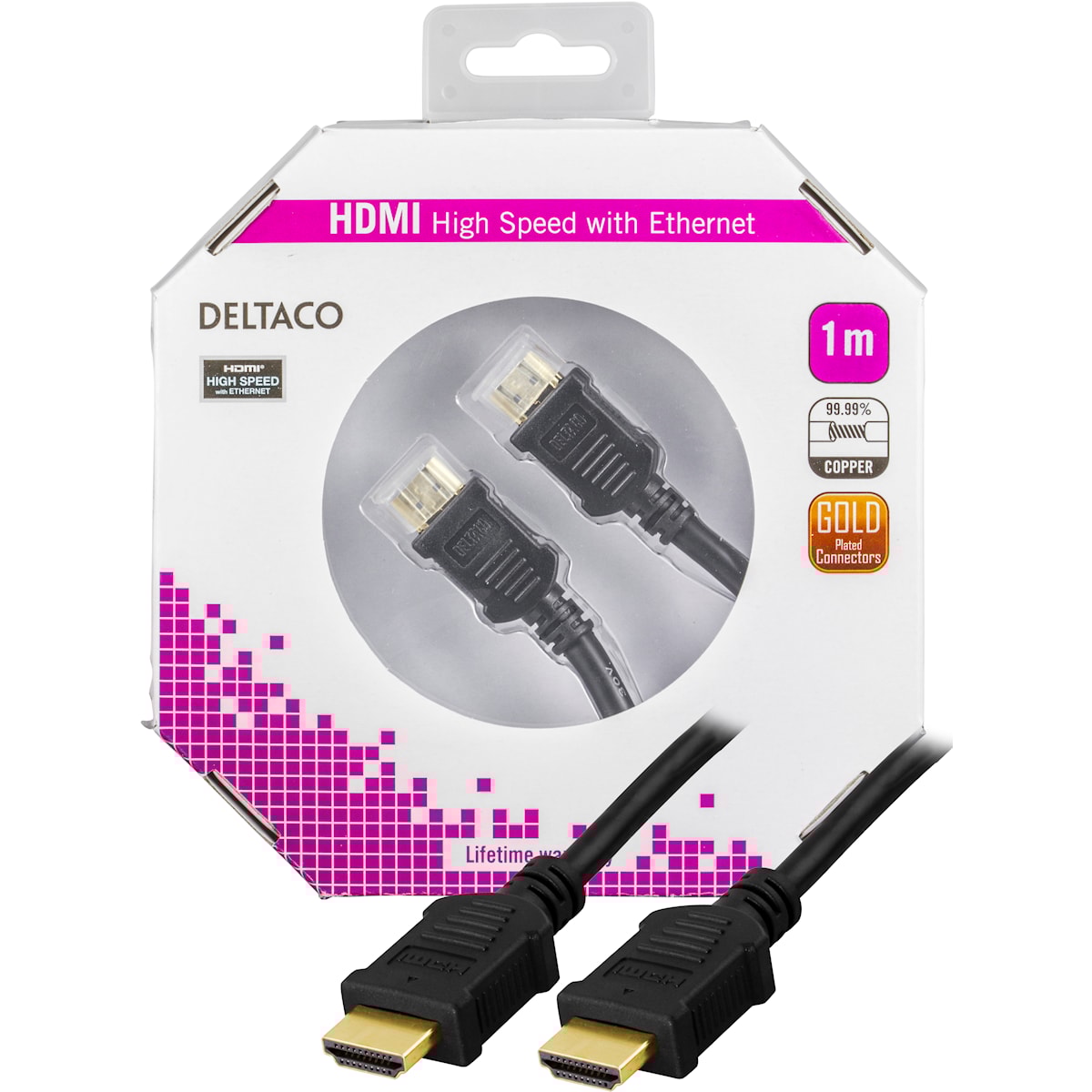 HDMI kabel, Type A hane 1 meter svart.