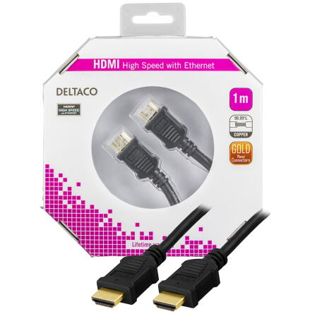 HDMI kabel, Type A hane 1 meter svart.