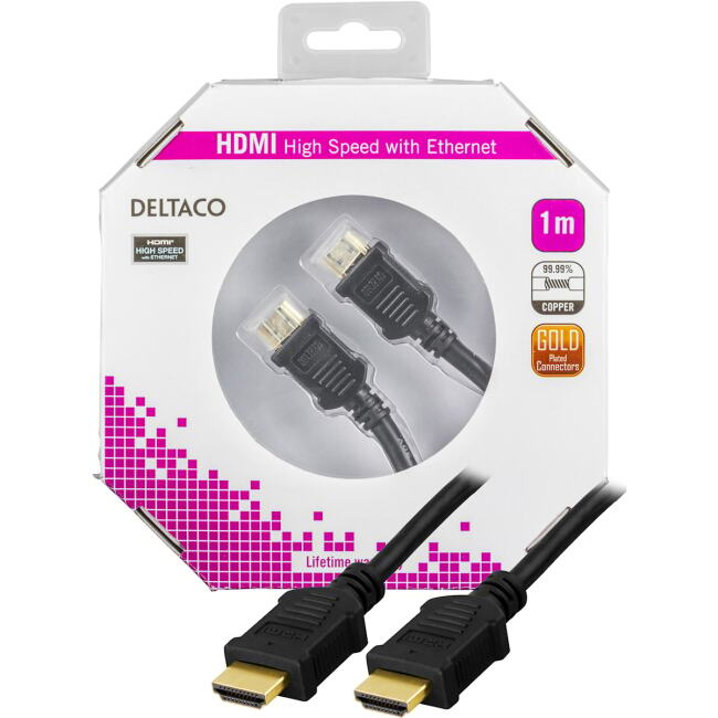 HDMI kabel, Type A hane 1 meter svart.