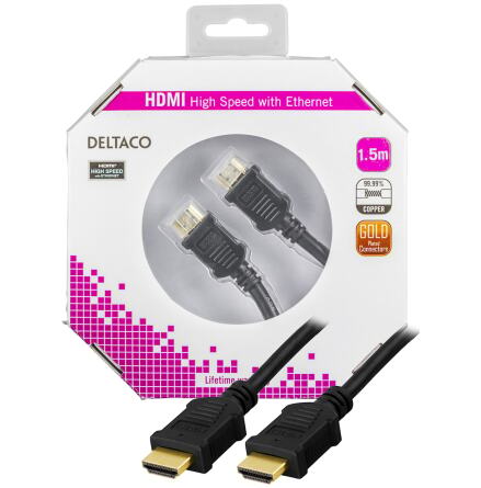 HDMI kabel, Type A hane 1,5 meter svart.