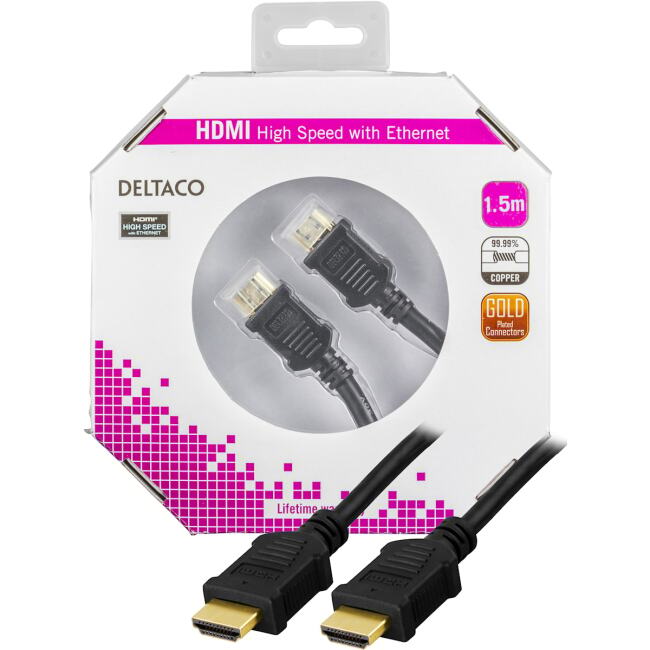 HDMI kabel, Type A hane 1,5 meter svart.