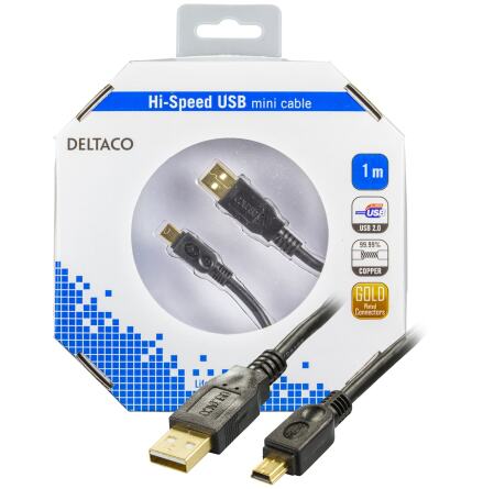USB kabel Typ A hane - Typ Mini B Hane 1m svart