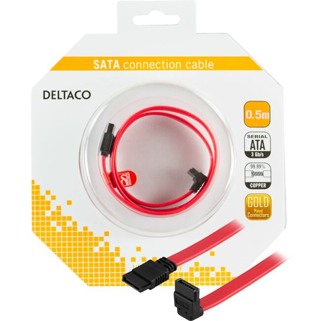 SATA-kabel, rak - vinklad  0,5m svart rd