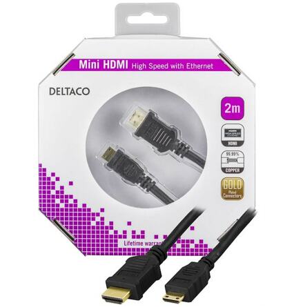 Deltaco HDMI kabel typ A ha - Mini HDMI ha 2m svart