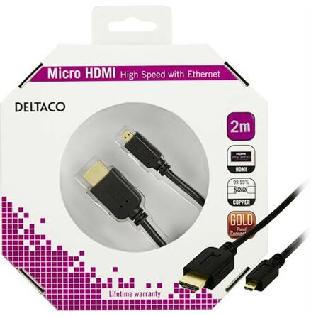 Deltaco HDMI 4K Typ A hane - Micro HDMI hane 2m