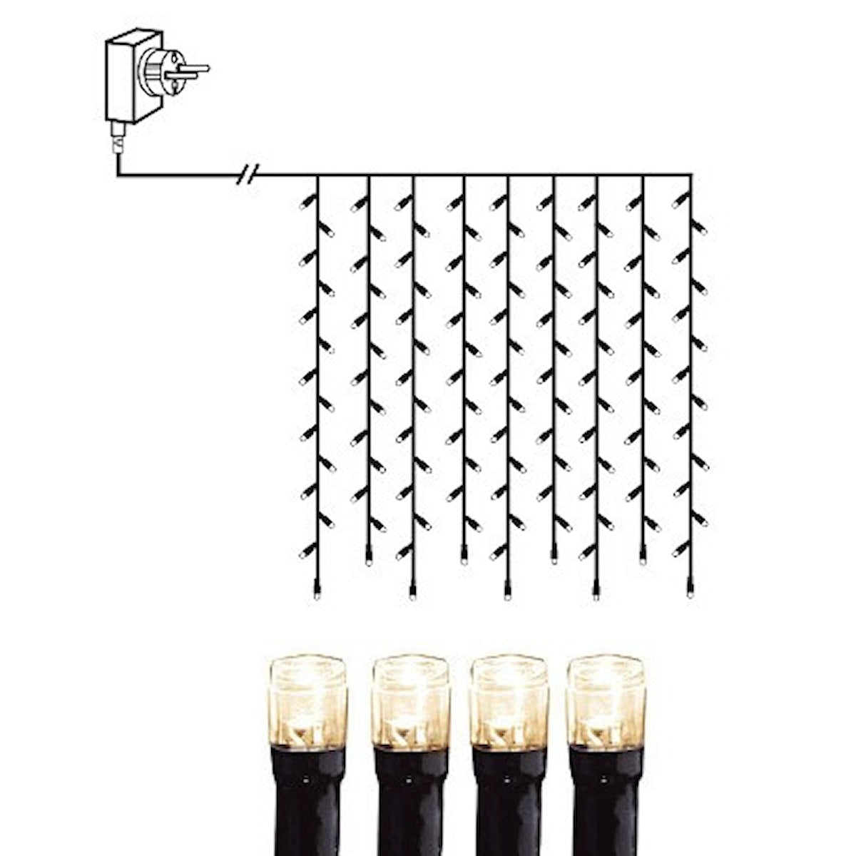 Ljusgardin Micro LED 100 ljus 1x1m svart kabel