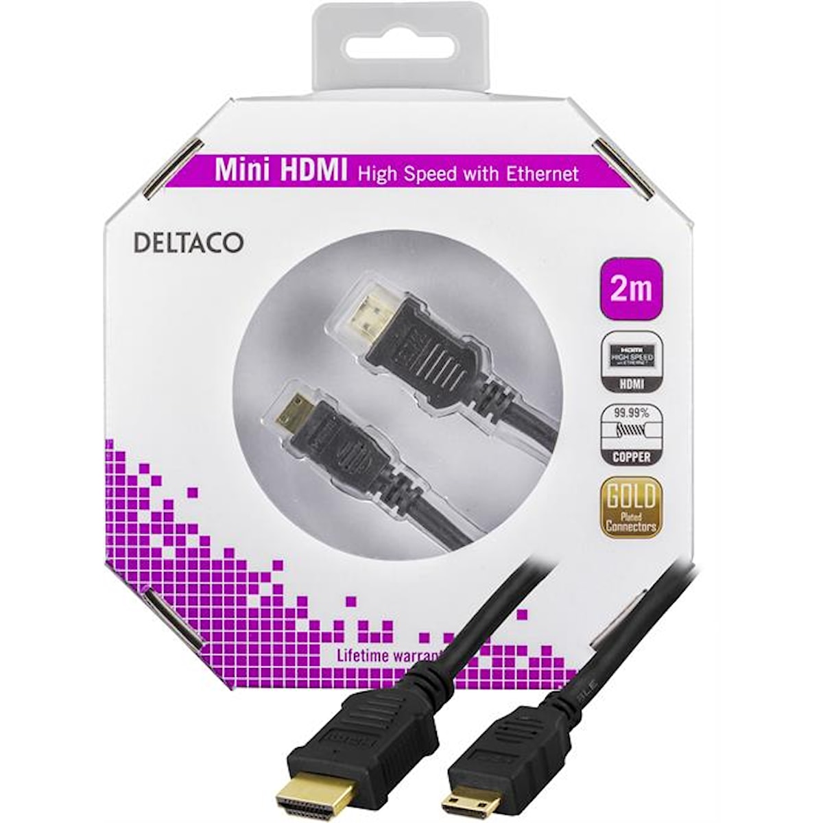 Deltaco HDMI kabel typ A ha - Mini HDMI ha 2m svart