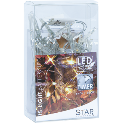 Batteridriven ljusslinga 15 ljus med timer