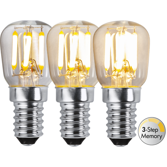 LED päron klar 3-steg 2,5W 30-250lm 3000K E14