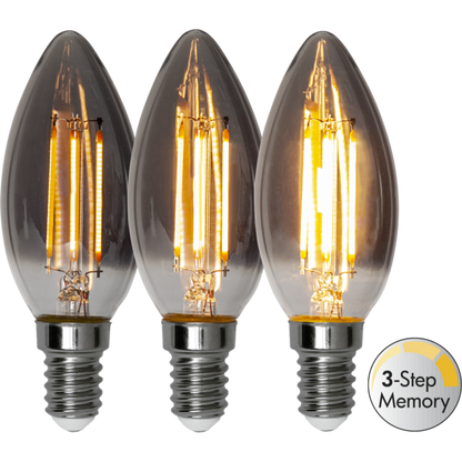 LED kronljus smoke softglow 3-steg minne 2,9W 150lm 2200K E14